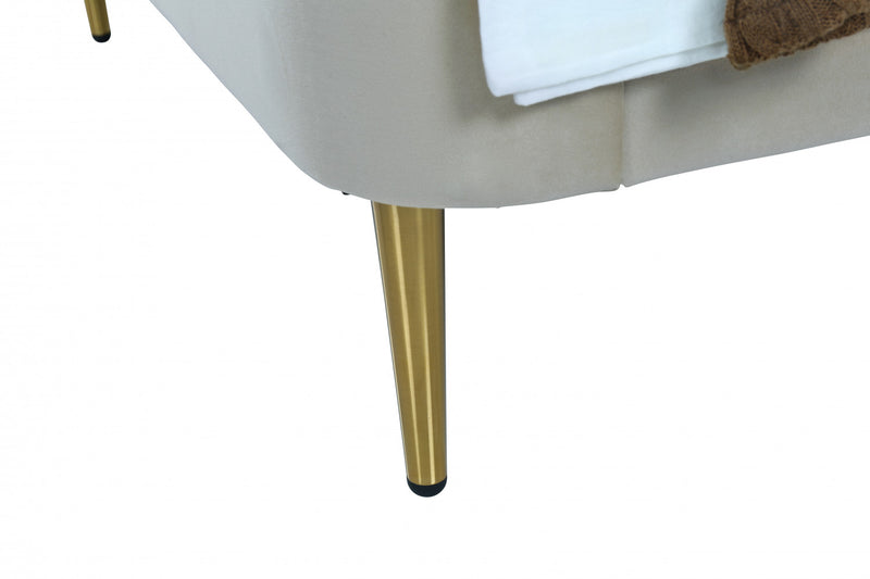 Heather Mid-Century Modern Velvet Upholstered Twin Bed in Cream and Gold