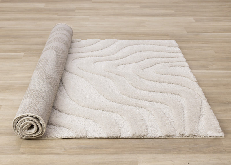Lincoln Modern Luxurious Plush White Curves Area Rug - 6'7\" x 9'6\"