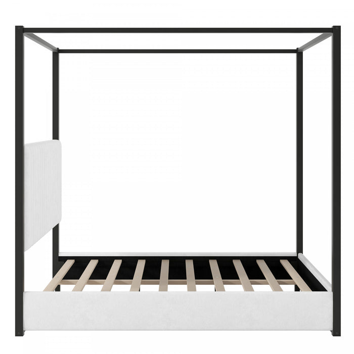 Sophia Upholstery Canopy Platform Bed with Foam Headboard and Velvet,Queen Size,Black Queen Bed