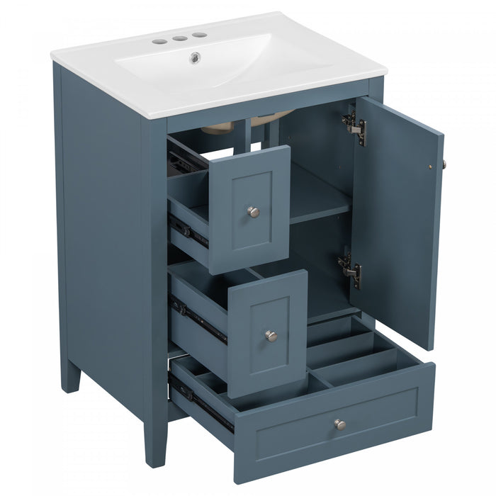 Mia 24\" Bathroom Vanity with Ceramic Sink and Multi-Drawer Storage, Blue Gray