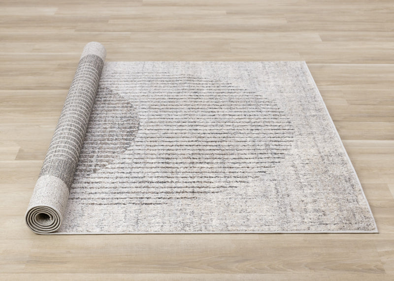 Solace Soft Low-Pile Grey White Merging Circles Area Rug - 7'10\" x 10'6\"