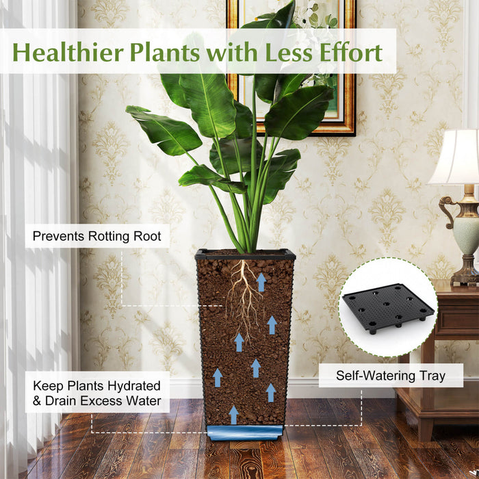 Costway 23\" Tall Planters Set Of 2 Rattan Wicker Plant Pot Self-watering Tree Pot Black