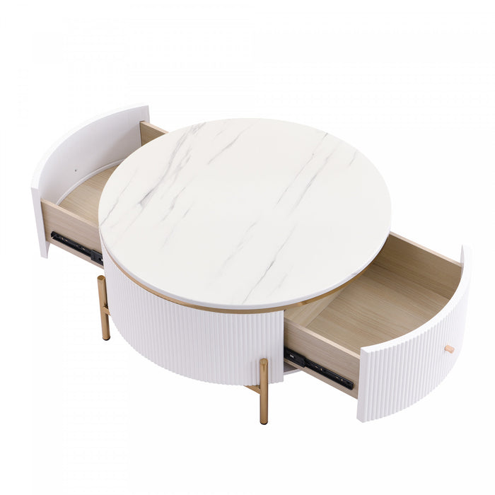 Nelson 31.5\" Modern Round Coffee Table With 2 Storage Drawers, White