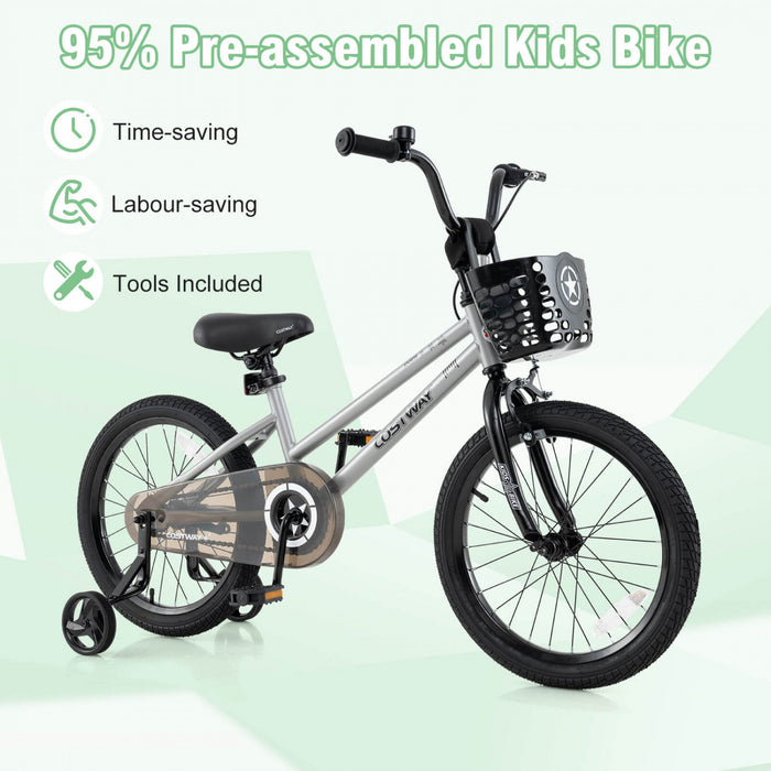 Costway 16\" Kid's Bike With Training Wheels Adjustable Handlebar & Seat Handbrake Silver