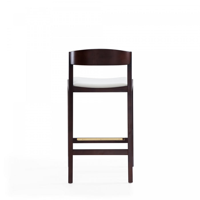 Klismos Mid-Century Modern Wood Upholstered Counter Stool in Ivory - Set of 3