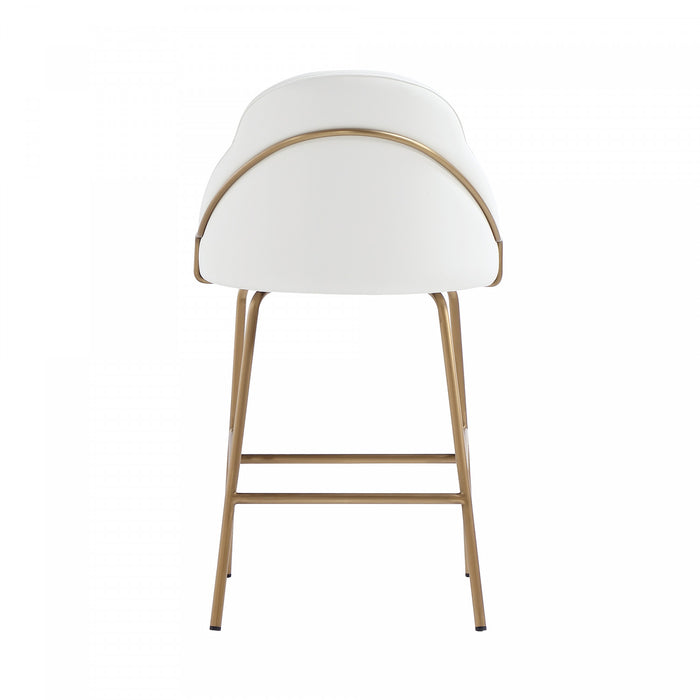 Gracie Modern Metal Upholstered Counter Stool in White and Gold - Set of 2