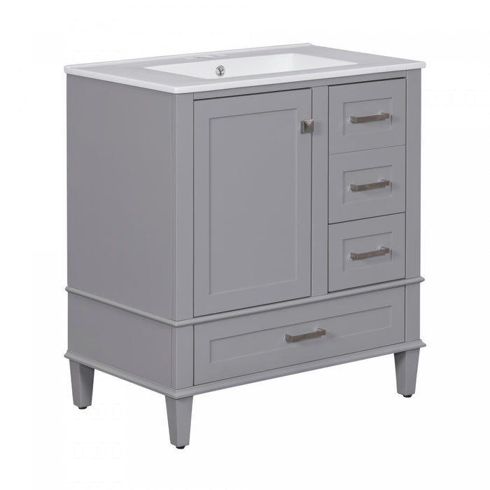 Oliver Solid Wood Bathroom Vanity with Sink Combo and Smart Storage, Grey