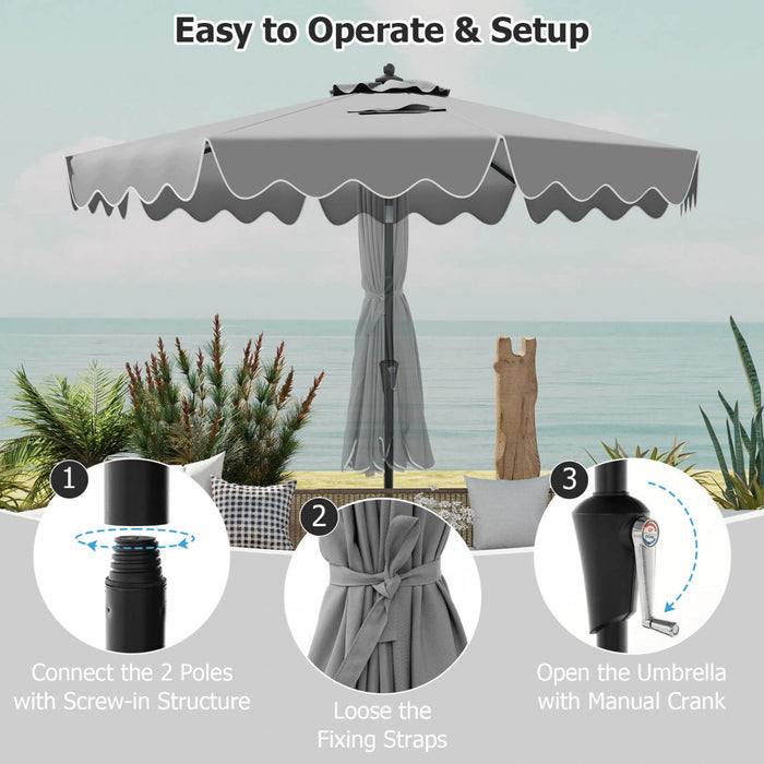 Costway 9 FT Patio Umbrella 2-Tier Market Table Umbrella with Sun-Protective Canopy Gray