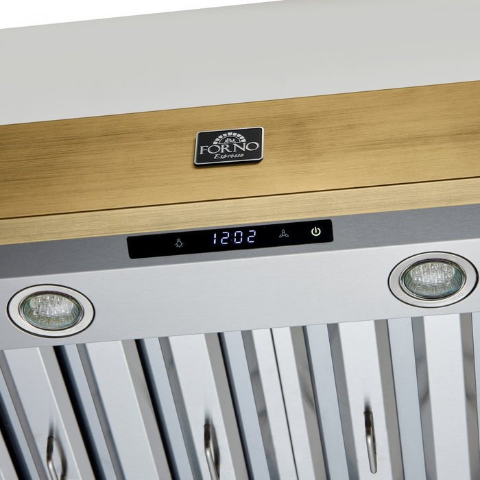 Forno Vittorio 48-Inch Wall Mount Range Hood, White with Antique Brass Trim-FRHWM5078-48BLK