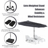 Costway 15FT Double-Sided Twin Patio Umbrella Sun Shade Outdoor Crank Market Base Grey