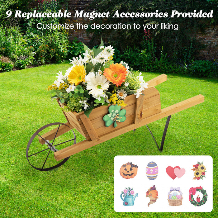 Costway Wooden Wagon Planter Decorative Indoor/outdoor Rustic Flower Cart With Wheel Beige