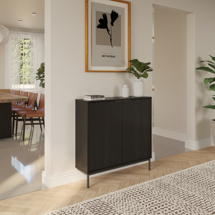 Nordika Slim 2-Door Storage Console Accent Cabinet - Black