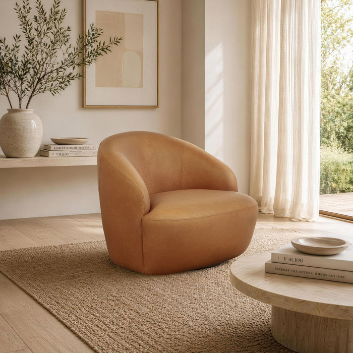 Lukas Contemporary Modern Upholstered Swivel Accent Chair in Camel