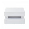 Lumina 25.5 Inch Square Lift-Top Coffee Table with LED Lights and Dual Drawers, White | Lumina Table Basse Carree Relevable 25.5 po avec Lumieres LED et Double Tiroirs, Blanc