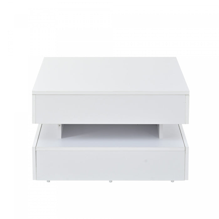 Lumina 25.5 Inch Square Lift-Top Coffee Table with LED Lights and Dual Drawers, White