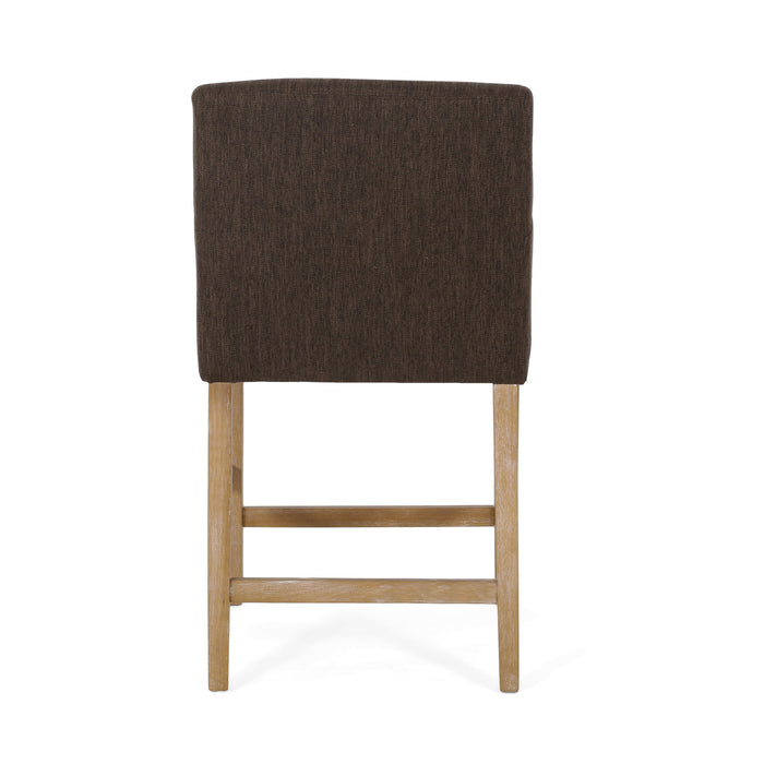 Gabrielle 26\" Seat Height Counter Stools Set Of 2 With Upholstered Fabric And Solid Wood Legs, Brown