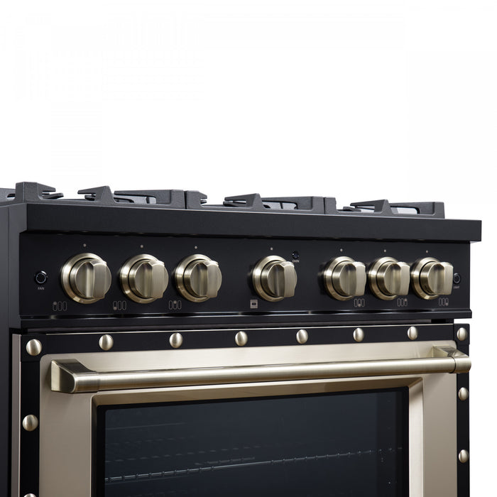 Forno Ambassador 36\" Dual Fuel Range in Black, 6 Sealed Burners, 5.2 cu.ft. Oven - FFSGS6199-36CPBLK