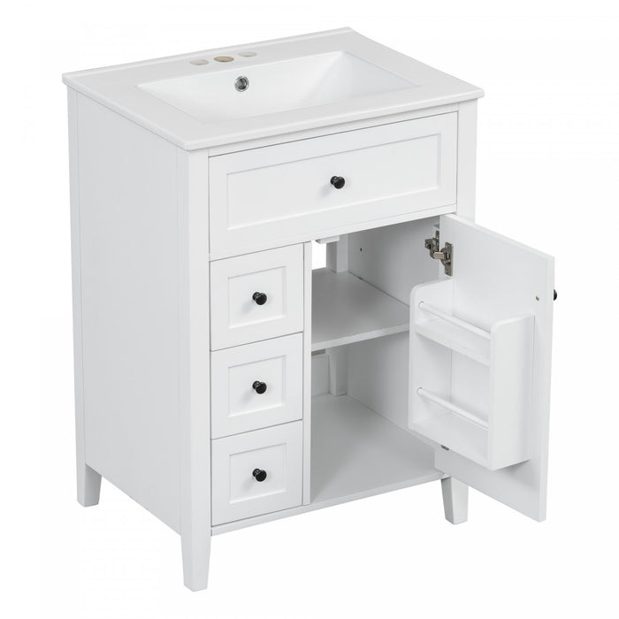 Scott 24\" Bathroom Vanity with Ceramic Sink and Rubberwood Legs, White
