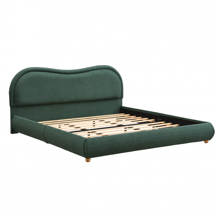 Olivia Upholstered Platform Bed Frame with Curved Headboard,King Size,Green King Bed