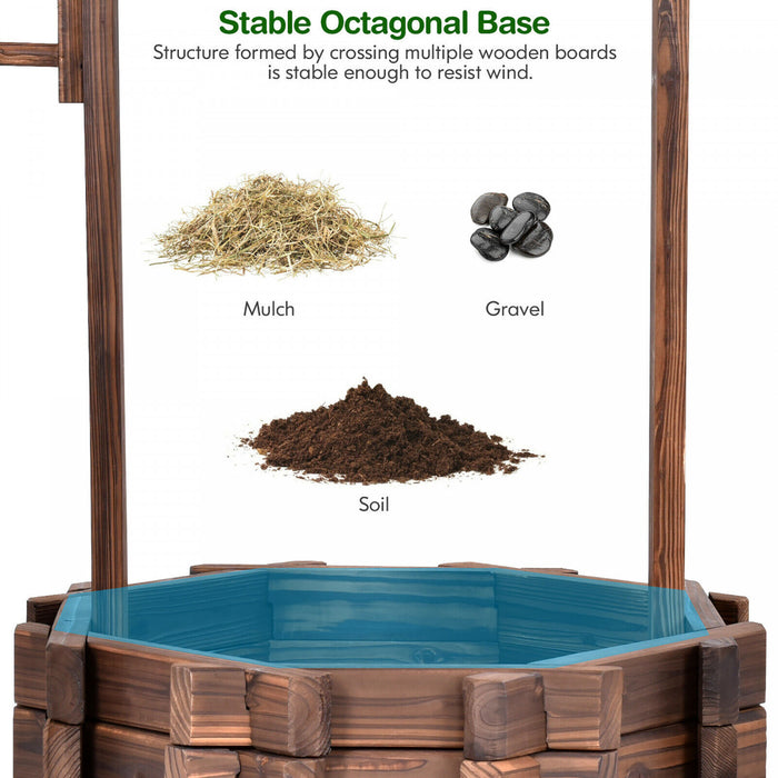 Costway Outdoor Wooden Wishing Well Bucket Flower Plants Planter Garden Home Decor