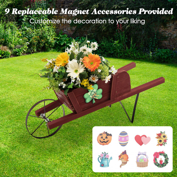 Costway Wooden Wagon Planter Decorative Indoor/outdoor Rustic Flower Cart With Wheel Red