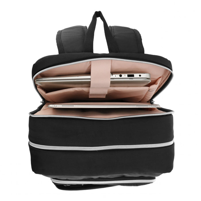 Swissdigital Design Smart Backpack KATY ROSE - Rucksack with Integrated Charging Port - Black Platinum