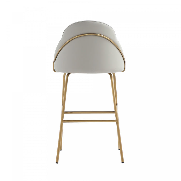 Gracie Modern Metal Upholstered Barstool in Stone Gray and Gold - Set of 2