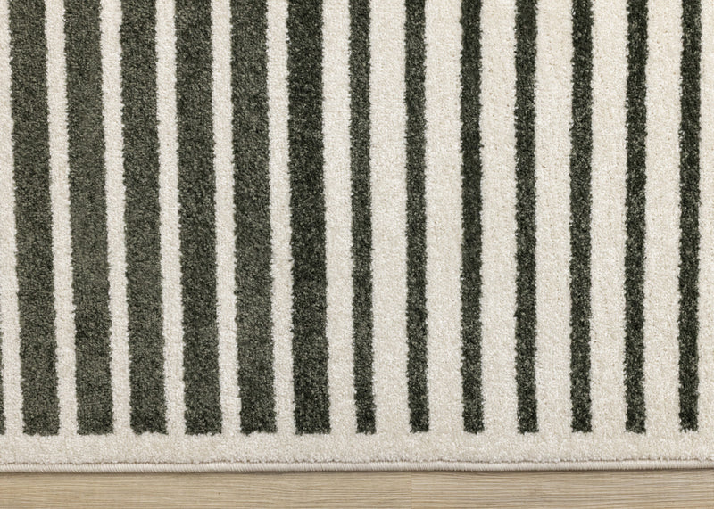 Maverick Green Black White Modern Striped Design Rug, 5'3\" x 7'7\" Indoor Area Rug