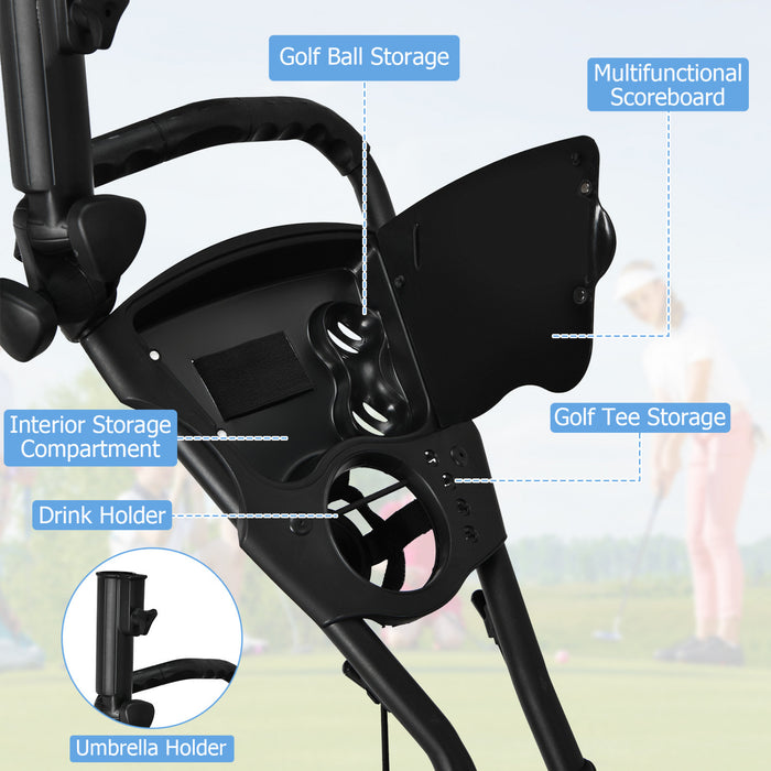 Goplus Folding 3 Wheels Golf Push Cart W/bag Scoreboard Adjustable Handle Blue