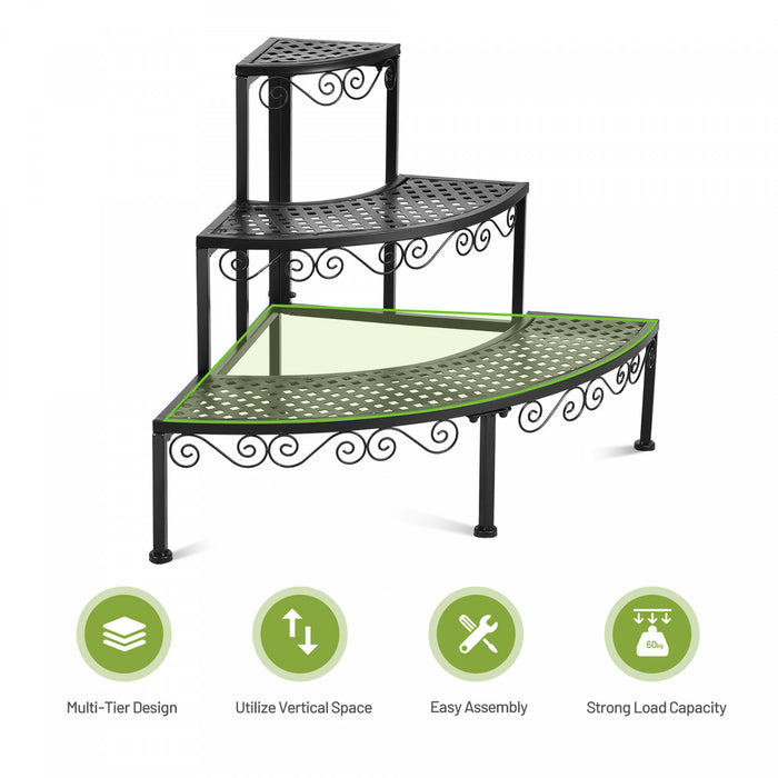 Ironwork Fan-shaped 3-tier Pot Plant Stand Stair-step Design