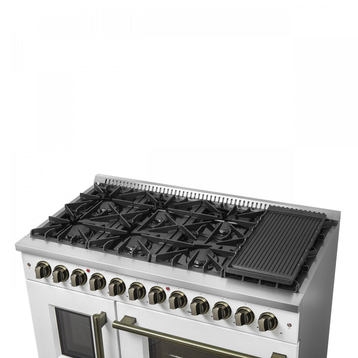 Forno Galiano 48\" French Door Dual Fuel Range,White, 6.58 cu.ft. Double Ovens-FFSGS6356-48WHT