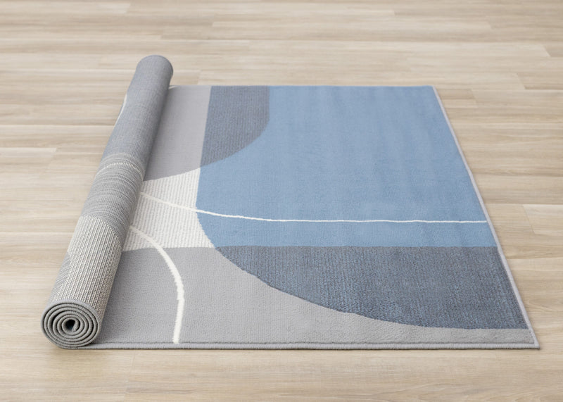 Forte Blue Grey White Half-Circles Geometric Area Rug - 5'3\" x 7'5\"