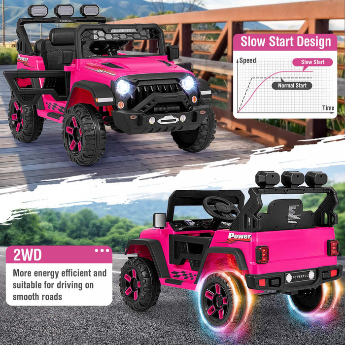 Costway 12v Kids Ride On Truck With 2*12v Motors Spring Suspension & Remote Control Pink