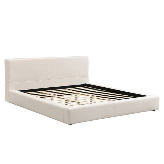 Connor Upholstered Platform Bed with Linen Headboard and Footboard,King Size,Beige King Bed