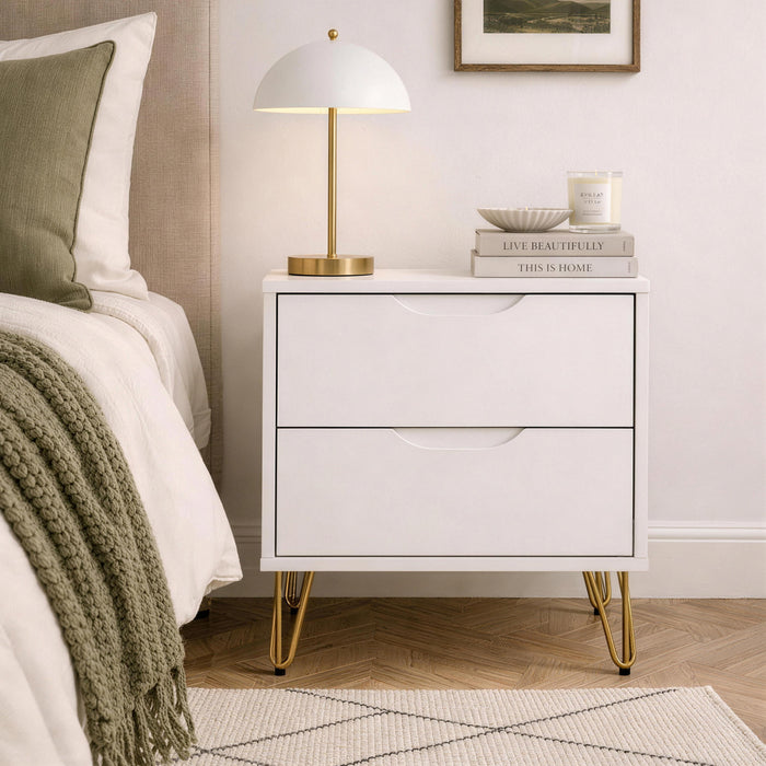 Avira Mid-Century Modern 20\" Nightstand in White (2-Drawer)