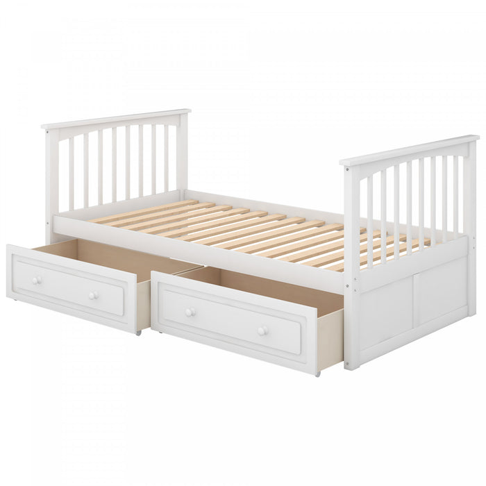 Elvis Solid Wood Convertible Bunk Bed With Drawers, Twin Size, White