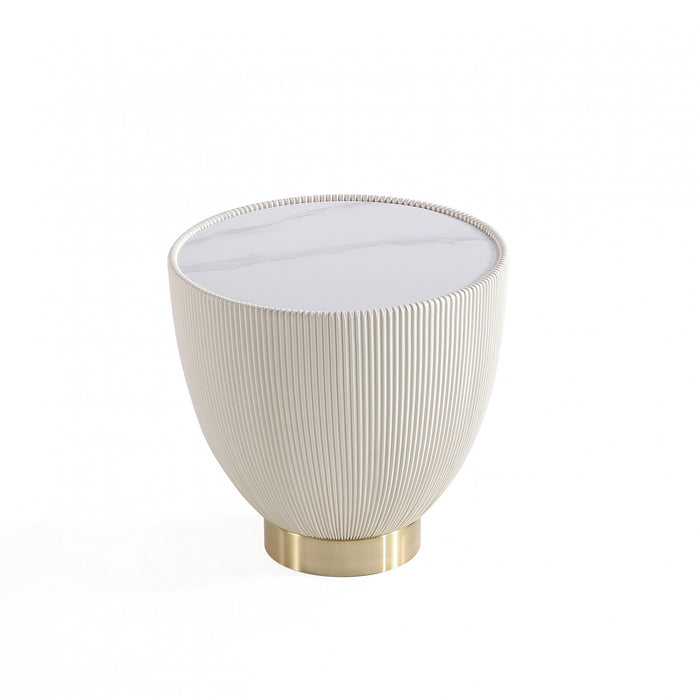 Anderson Modern Sintered Stone Top Upholstered End Table in Cream - Set of 2