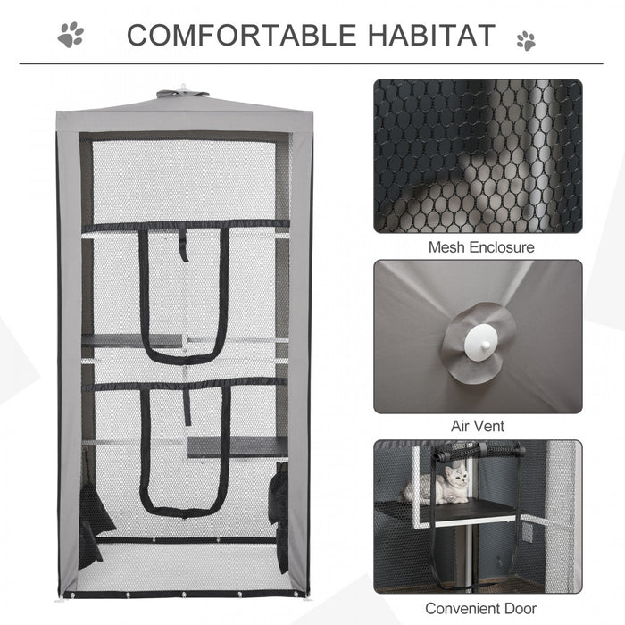 Pawhut Large Catio Outdoor Cat Enclosure Cat House Indoor Kitten Cage Pet Kennel With 3 Platforms, Zippered Doors, And 4 Sandbags 39\" X 39\" X 79\"