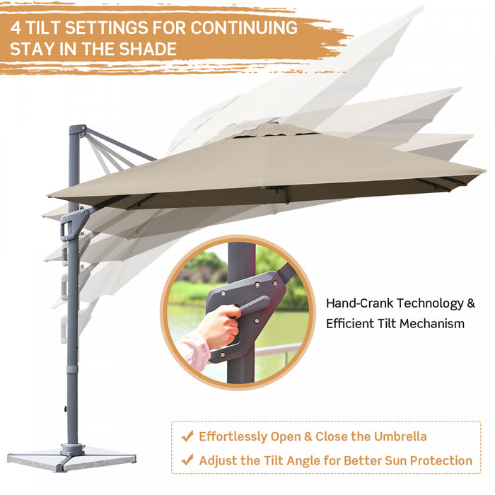 Costway 10x10 ft Patio Offset Cantilever Umbrella Aluminum 360° Rotation Tilt Coffee