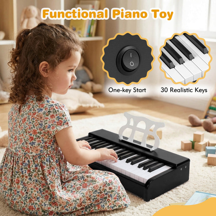 Costway 30 Keys Kids Piano Keyboard with Removable Music Stand, One-key Start Function Black