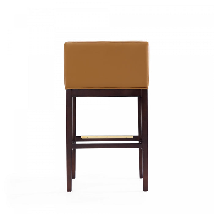 Kingsley Mid-Century Modern Wood Upholstered Barstool in Camel - Set of 3