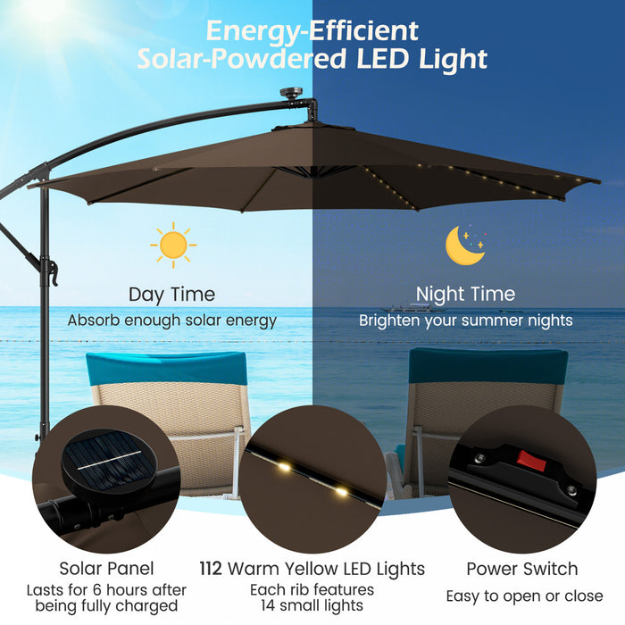 Costway 10FT Patio Solar-Lighted 112 LED Cantilever Offset Umbrella Crank Tilt Outdoor