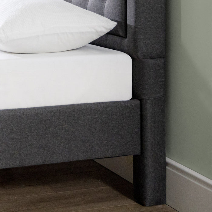 Dachelle Upholstered Platform Bed with Headboard in Dark Grey - Queen Size