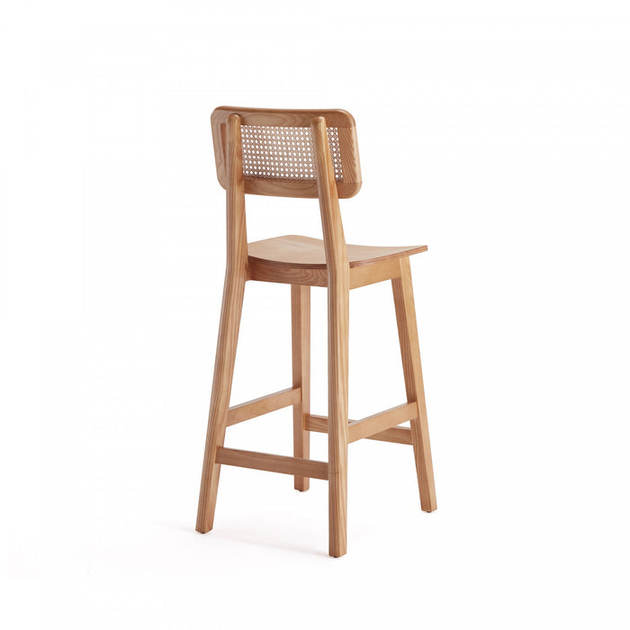 Versailles Industry Chic Cane Back Wood Counter Stool in Natural - Set of 3