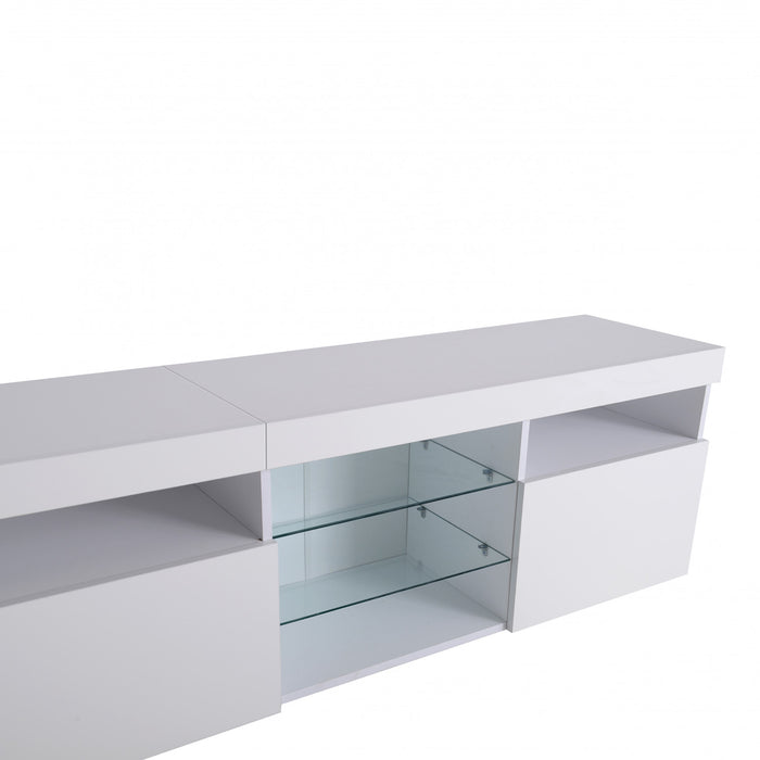 James 70.8\" Modern TV Cabinet with USB LED Lighting and High Gloss Front,White Tv Stand