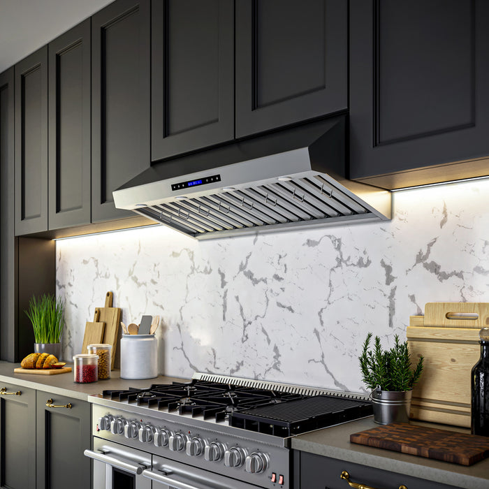 Forno Palazzo 48-Inch Wall Mounted Range Hood, Stainless Steel, Heavy Duty Baffle Filters-FRHWM5030-36