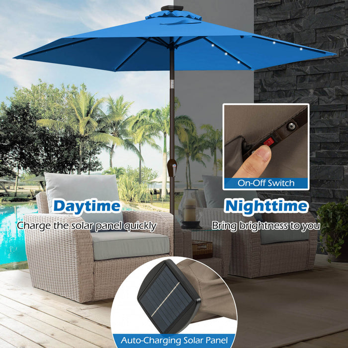 Costway 9FT Patio Solar Umbrella LED Steel Tilt W/ Crank Blue