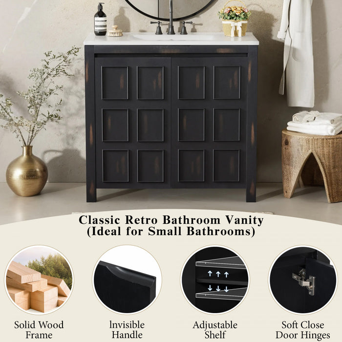 Laura 36\" Solid Wood Bathroom Vanity With Ceramic Sink,espresso Accent Cabinet