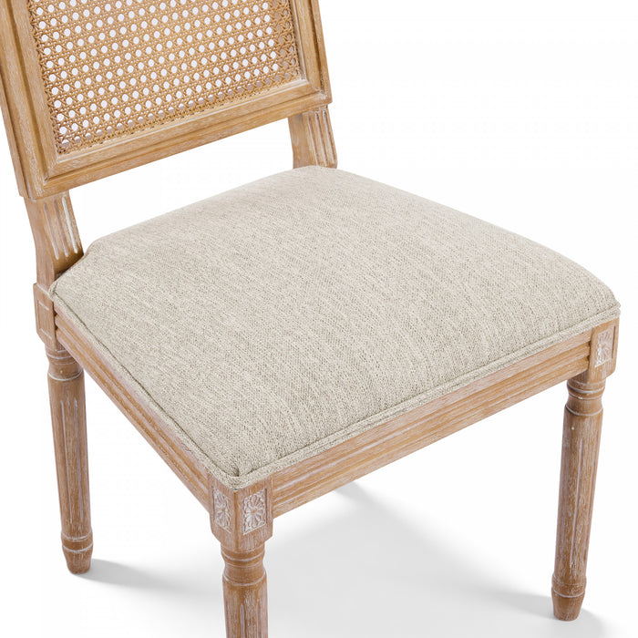 Oliver Solid Wood Rubberwood Dining Chair Set of 2 with Upholstered Seat Cane Backrest and Fluted Legs,Beige