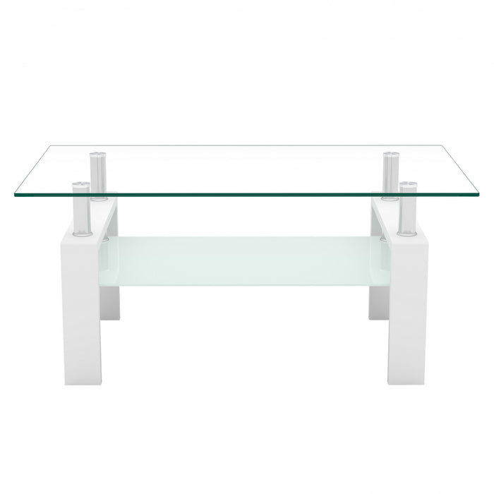 Liam Modern Rectangle Clear Tempered Glass Coffee Table,White